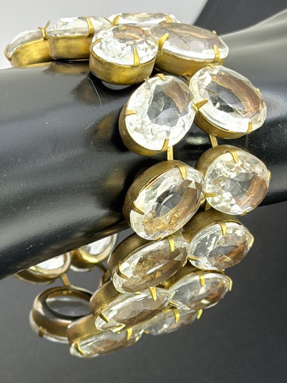 Vintage Kramer of NY Bracelet Clear Oval Crystal Glass Wide 2 Row Signed